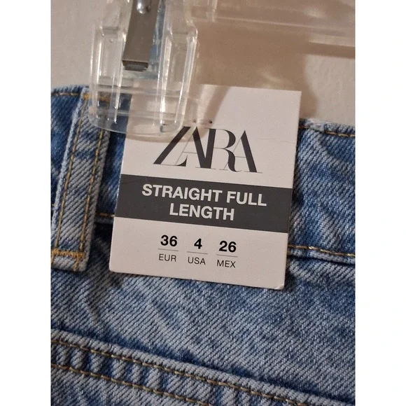 Zara Straight Full Length Jeans Light Blue High Rise Raw Hem USA 4 EUR 36 NEW - Picture 4 of 7